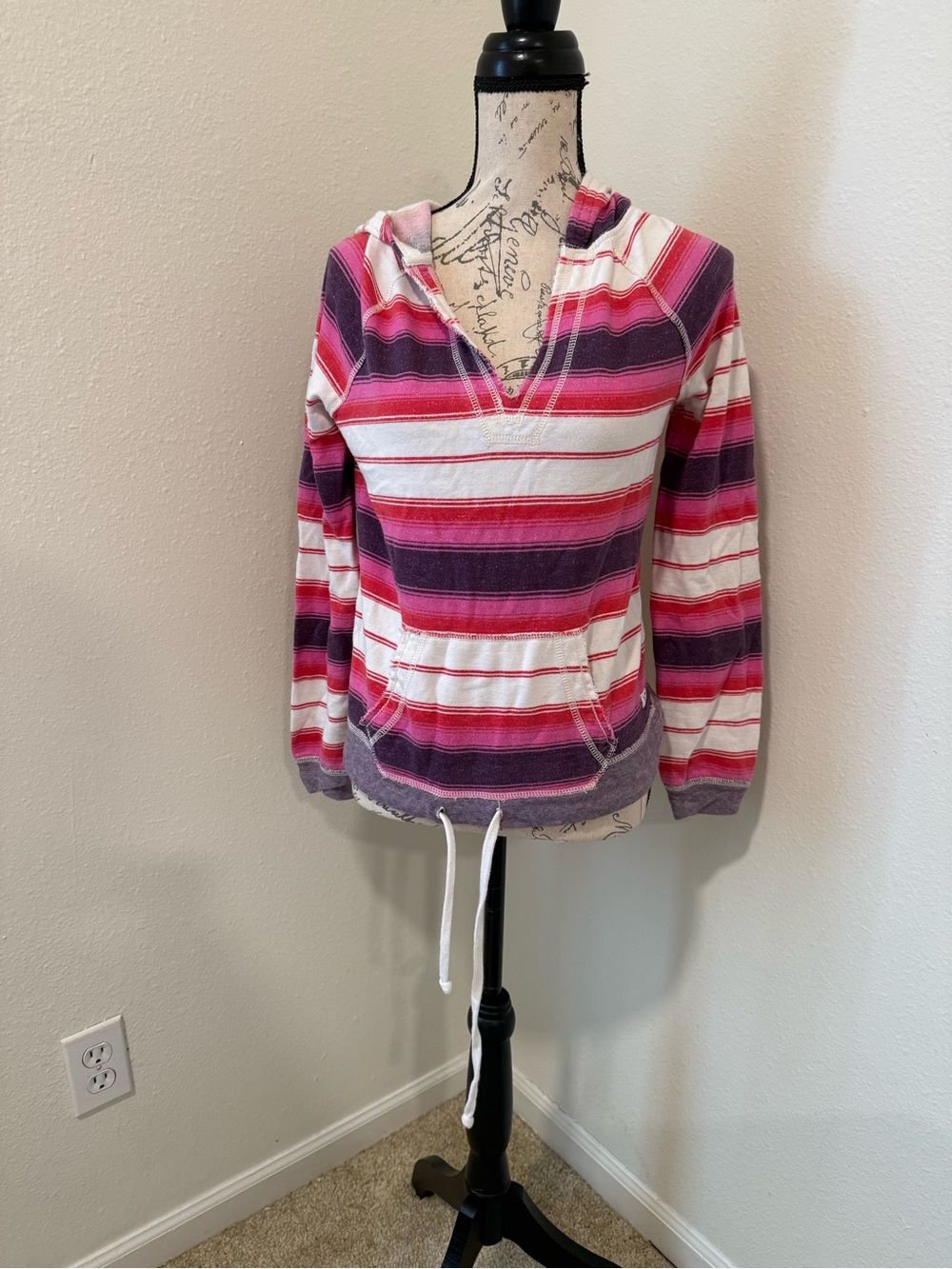American Eagle Outfitters Pink, Purple & White Striped Hooded Pullover